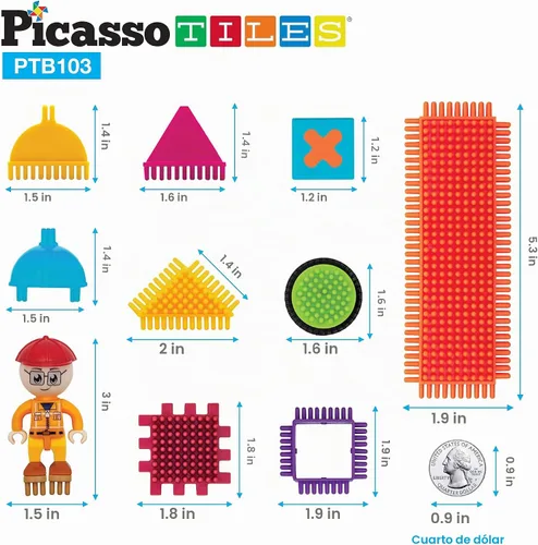 Vista 6 de Picasso Toys PTB103 - Bloques con forma de bloque de erizo, juego de azulejos de construcción, juguete de aprendizaje apilable, bloque educativo