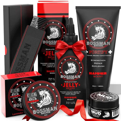 Vista 12 de Bossman Kit completo de barba para hombres, regalos para papá para el día del padre, gelatina de aceite de barba para hombres, acondicionador