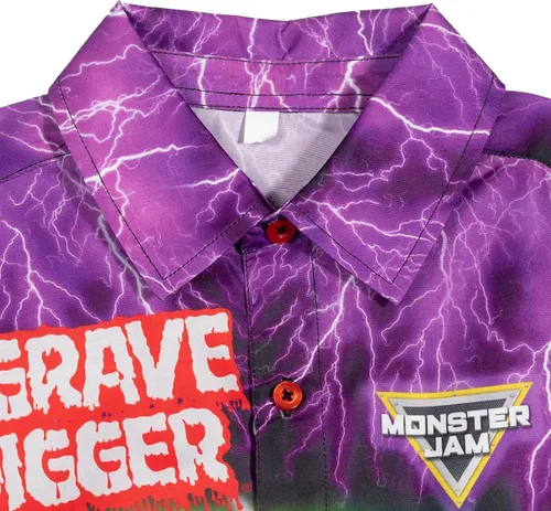 Vista 4 de Monster Jam Trucks Grave Digger - Camisa hawaiana de manga corta con botones para niños