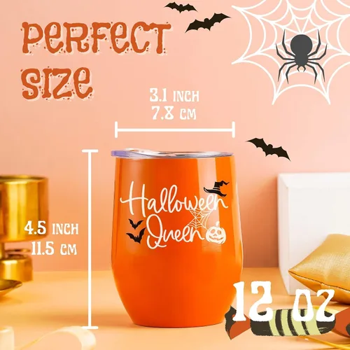 Vista 2 de Onebttl Regalos de Halloween para mujeres, adultos, anfitrionas, vaso de vino de 12 onzas para amantes de las fiestas, suministros - Reina