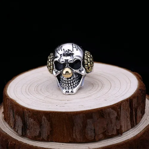 Vista 2 de Anillo de calavera gótica para hombre, punk demonio cráneo payaso payaso Rock Joker payaso cráneo Halloween anillo para niños