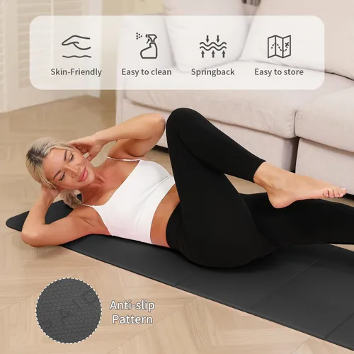 Vista 5 de PAIDU Esterilla de yoga plegable - 10mm extra gruesa, 190 x 66 cm, antideslizante, esterilla de ejercicio y fitness Certificada eco SGS, portátil