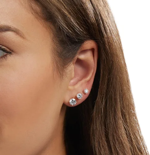 Vista 2 de Tienda Essentials 14K Gold Plated Sterling Silver Round or Princess Cut Cubic Zirconia Stud Earring Set