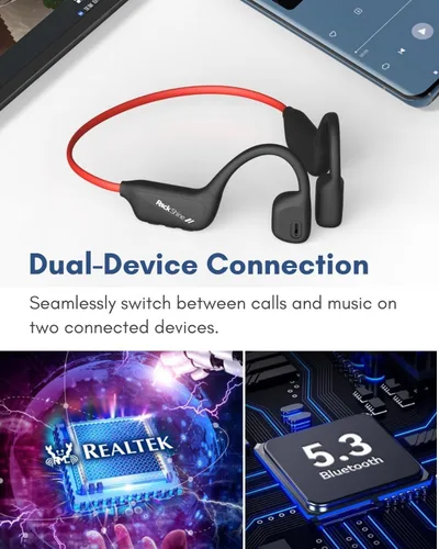 Vista 9 de R1 - Auriculares de oreja abierta, conducción ósea, Bluetooth 5.3, batería de 12 horas, resistente al sudor y al agua, inalámbricos con micrófono