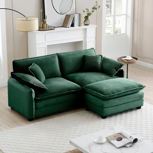 Vista 20 de Sofá Loveseat Grande en Beige y Blanco de 194.8 cm, Sofás Seccionales de 2 Plazas Grandes para Sala de Estar, Sofá Seccional Modular de Tela