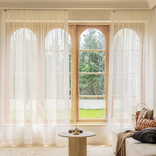 Vista 8 de Cortinas traslúcidas de encaje a rayas de 45 pulgadas de largo, paneles de cortinas plisadas para ventana, 26 pulgadas de ancho x 45 pulgadas