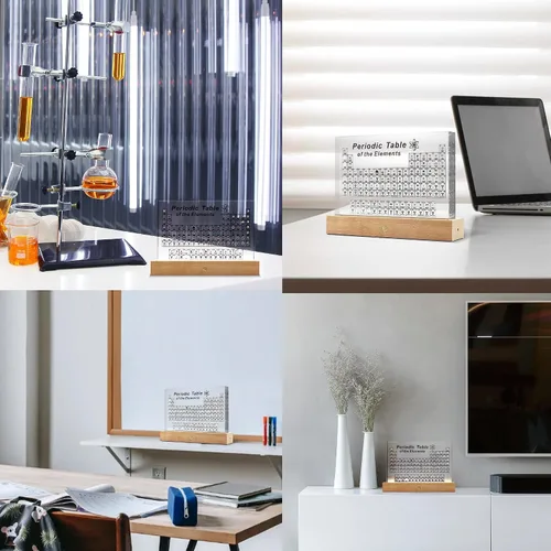 Vista 7 de Tabla periódica con elementos reales en el interior, soporte iluminado ámbar, póster acrílico de tabla periódica de elementos, decoración