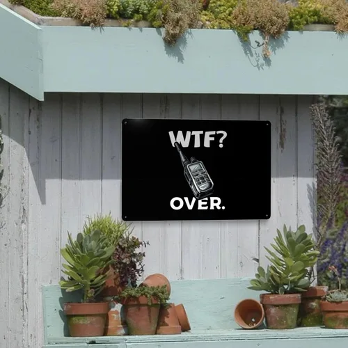 Vista 9 de Divertido walkie talkie - Radio de mano con texto en inglés "What The Fuck Over" de 8 x 12 pulgadas, letrero de metal retro para decoración de pared