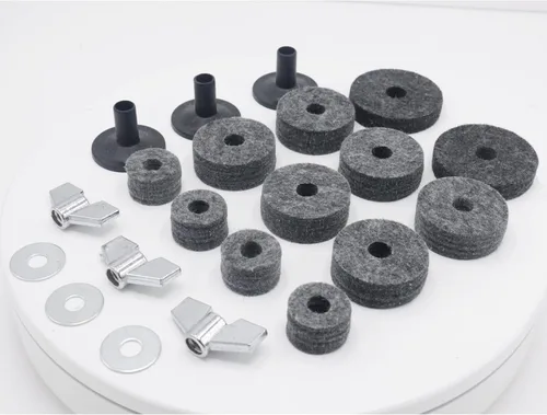 Vista 7 de 21 piezas de platillos accesorios de repuesto para platillos de fieltros, copa de fieltro de embrague Hi-Hat con mangas, tuercas de ala de base