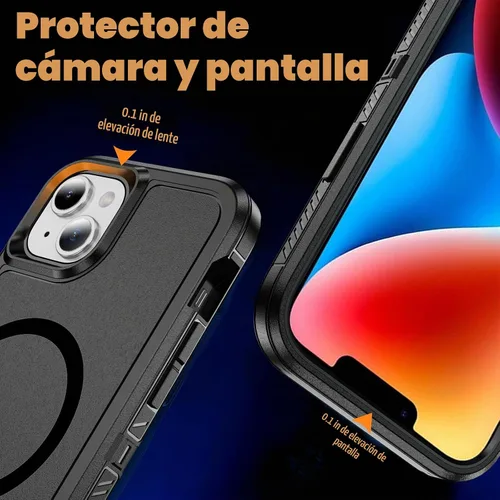 Vista 6 de Funda magnética para iPhone 13/iPhone 14 [compatible con Magsafe] [protector de pantalla de vidrio] [protección de grado militar de doble capa]