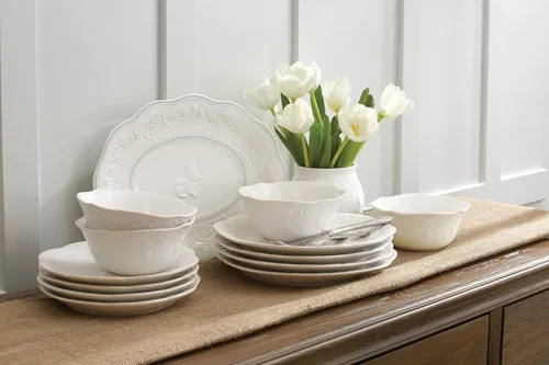 Vista 4 de Lenox French Perle - Juego de vajilla de 12 piezas, color blanco, con platos decorativos