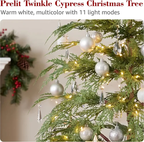 Vista 3 de BOLUO Árbol de Navidad de 6 pies con luces, árbol de ciprés artificial