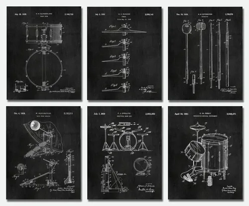 Vista 10 de Regalos de baterista para hombres y mujeres, decoración de estudio de música, juego de 6 (8 x 10 pulgadas) impresiones artísticas enmarcadas