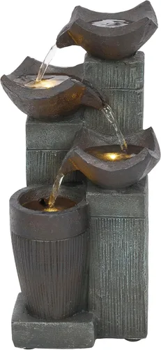 Vista 13 de Alpine Corporation WIN326 fuente de mesa iluminada de varios niveles con tronco de árbol de selva, con luces LED, 28 cm, marrón