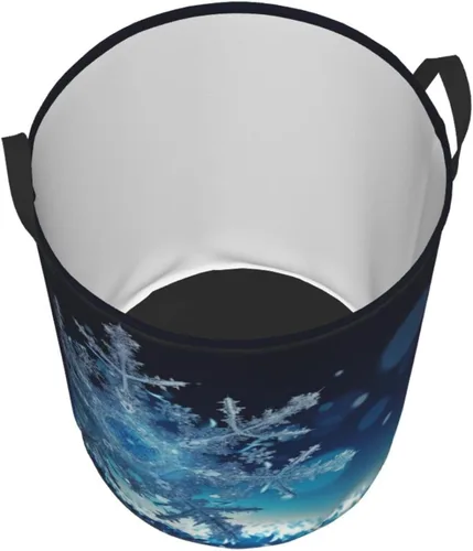 Vista 3 de Blue christmas snowflake print Circular Hamper Waterproof Storage Bin Organizer Basket Laundry Hamper With Handles For Clothes Toys Small