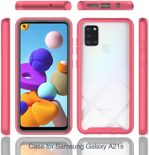 Vista 3 de Asuwish Funda de teléfono para Samsung Galaxy A21S con protector de pantalla de vidrio templado y soporte delgado, funda protectora híbrida