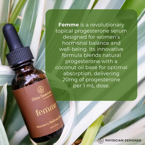 Vista 2 de Médico Diseñado Femme - Suero de progesterona tópico equilibrio hormonal para mujeres 20 mg de progesterona USP bioidéntica 1 oz FL 30 mL