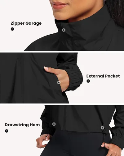 Vista 6 de AVGO Chaquetas deportivas cortas ligeras para mujer, con protección solar, rompevientos impermeables con cremallera