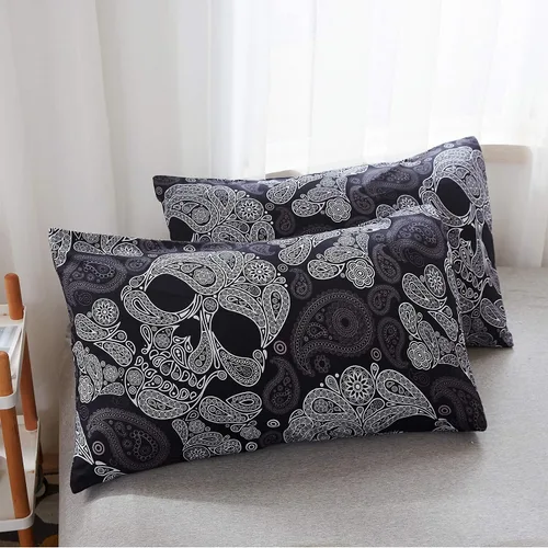 Vista 4 de LAMEJOR Juego de funda de edredón tamaño individual, decoración de Halloween, esqueleto de calavera negra, estampado floral, lujoso, suave, funda