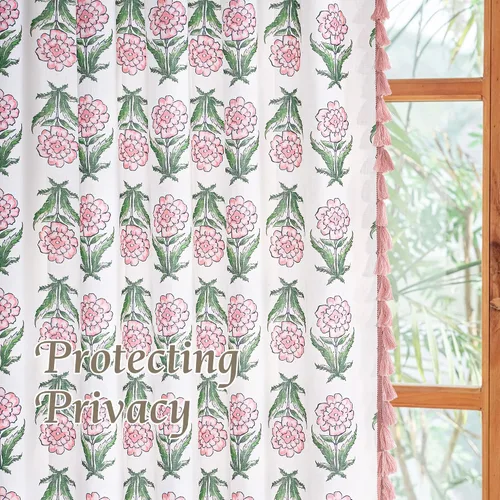 Vista 6 de NICETOWN Cortinas florales rosa de 52x84 pulgadas con borlas, cortinas de ventana con estampado botánico romántico Sweetheart, paneles oscurecedores