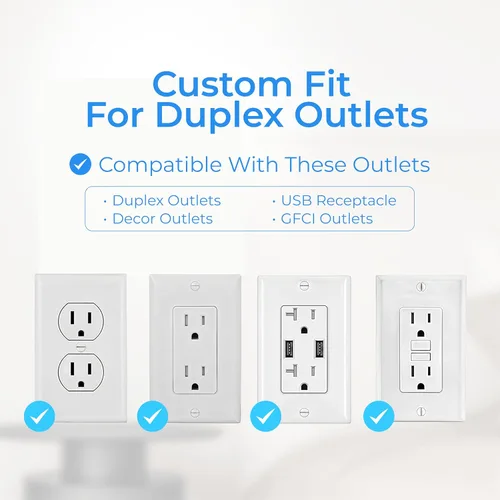 Vista 7 de Regletas de corriente para montaje en pared, cargador de pared, extensor de 6 enchufes, 4 puertos USB (5V, 2.4A, 12W) y luz nocturna, regleta