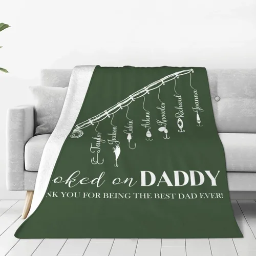 Vista 18 de Manta personalizada para papá con nombres de niños de 1 a 10 años, manta con texto en inglés "Thank You for Being The Best Dad Ever", para el Día