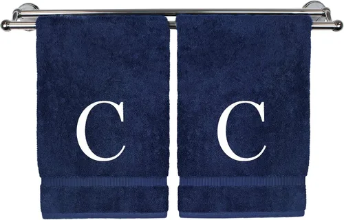 Vista 202 de Toalla de mano monogramada, regalo personalizado, juego de 2 - Toalla bordada con letra de bloque dorada - Extra absorbente 100% algodón turco