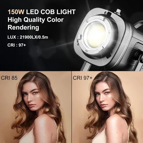 Vista 3 de GVM - Kit de luz de video de 150 W, iluminación continua de 2700K-7500K para fotografía con Softbox Linterna y Soporte, kit de luz de estudio