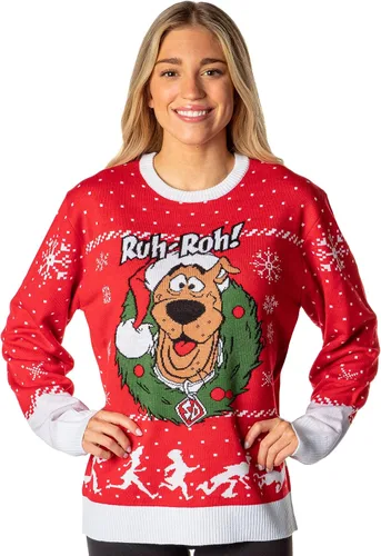 Vista 4 de Scooby Doo Men's Ruh-Roh! Santa Scooby Christmas Ugly Sweater Knit Pullover