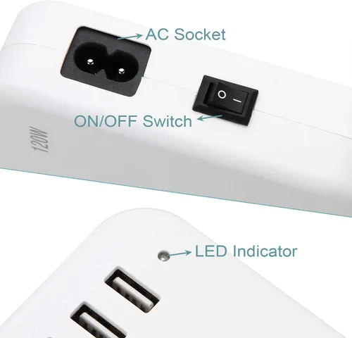 Vista 4 de Estación de carga USB de 120 W, 24 A, concentrador de cargador internacional de 10 puertos para múltiples dispositivos iPhone XR XS 8/7/6s/6