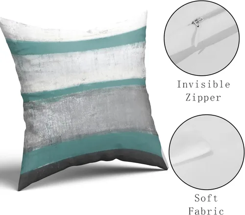 Vista 4 de Fundas de almohada Aqua 16x16 Set de 2 Verde Claro Gris Moderno Arte Abstracto Rayado Cojines Decorativos de Granja Algodón Cuadrado Fundas