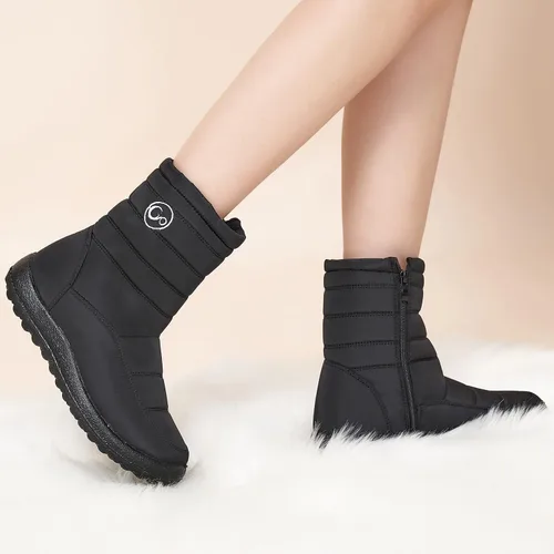 Vista 6 de Botas de nieve de invierno para mujer con soporte de arco para exteriores, con forro de piel cálida, botines con cremallera, impermeables, cómodos