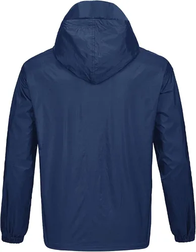 Vista 3 de GEEK LIGHTING Chaqueta impermeable con capucha para hombre, impermeable ligero y plegable para exteriores, campamento, viajes
