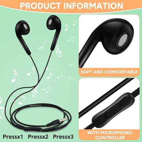 Vista 2 de Xinnun Paquete de 50 auriculares con cable con micrófono para estudiantes Negro