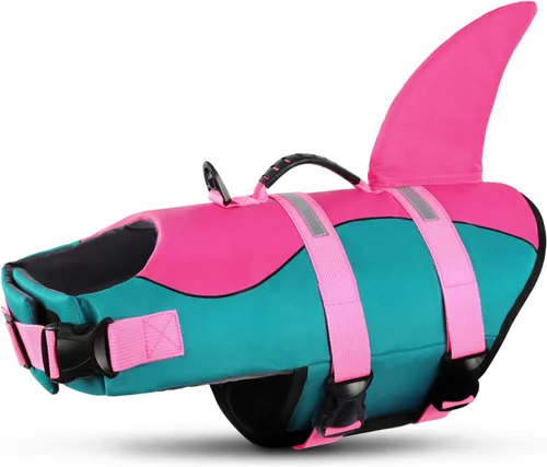 Vista 39 de Queenmore Chaleco Salvavidas para Perros Tiburón, Chaleco de Natación de Alta Flotabilidad, Chalecos Salvavidas para Perros Ajustables y Fáciles