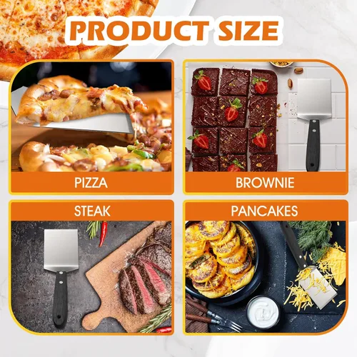 Vista 6 de BBTO 20 espátulas pequeñas para pizza, espátula de acero inoxidable para servidor de galletas con mango de madera, pastel de galletas a granel, pala
