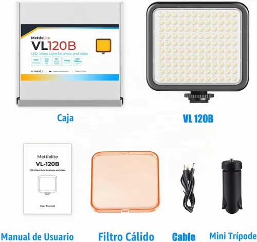 Vista 7 de Mettlelite VL120B Kit de luz LED de video regulable, continuo, portátil, para cámara, iluminación de fotografía, luz de video recargable con trípode