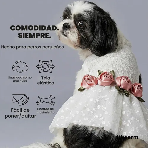 Vista 5 de Fitwarm Vestido de boda de lujo con encaje rosa para perro, ropa formal, pequeña