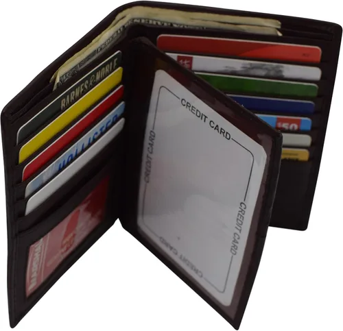 Vista 5 de Marshal Billetera de piel auténtica con bloqueo RFID para hombres ranuras para tarjetas, 2 compartimentos para billetes, ventanas de identificación