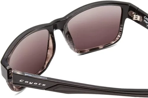 Vista 4 de Coyote Bluefin - Gafas de sol polarizadas unisex, color negro brillante, gris y azul, 2.165 in, Marco gris a rayas negras brillante/lente azul espejo