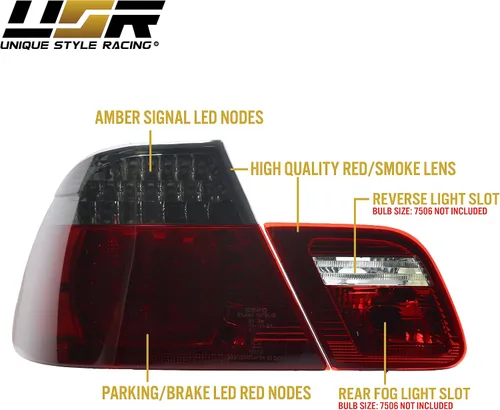 Vista 7 de 00-03 E46 2D Luces Traseras - Actualización LED Ahumado de Estilo Europeo Juego de Lámparas Traseras (Izquierda + Derecha, Interior + Exterior)