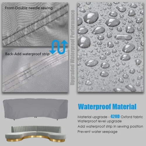 Vista 2 de Funda de sofá curvada impermeable para muebles de exterior, sofá de media luna, protector con cordón elástico resistente al viento para patio