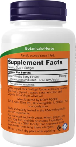 Vista 2 de NOW Foods - Extracto de Saw Palmetto 160 mg. - 240 cápsulas blandas