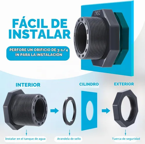 Vista 4 de 2 unids 2 pulgadas tabique de montaje PVC Npt tanque conector