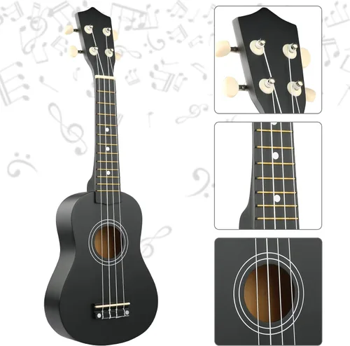 Vista 5 de LXS Ukelele soprano para niños de principiantes - Ukelele guitarra pequeña de 21" con bolsa de concierto, cuerda de reserva, púas y tutorial