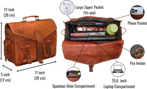 Vista 7 de 15 "bolso de mensajero de cuero para computadora portátil, maletín de oficina, regalo para hombres, bolsa de hombro desgastada