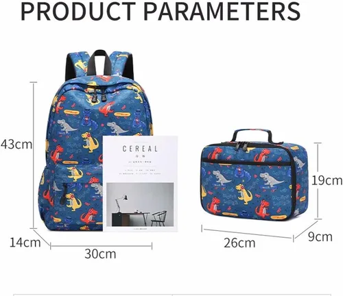 Vista 3 de Linda mochila de dinosaurio para niños, niñas preescolares con lonchera para jardín de infantes y escuela, juego de mochila para niños de 3 a 9