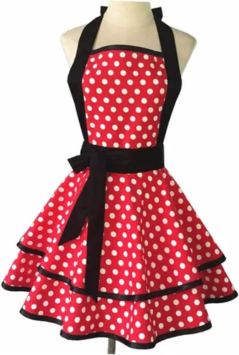 Vista 5 de BESPORTBLE Delantal de cocina de algodón con patrón de puntos de doble capa con correa para el cuello, delantal reutilizable para hombres y mujeres