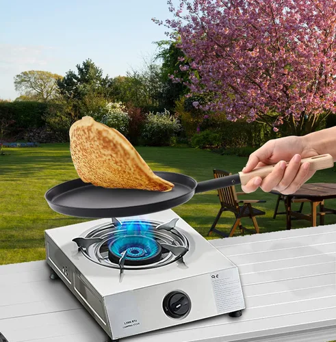 Vista 4 de bodkar Sartén de 8 pulgadas para freír y saltear, sartén plana para crepas, parrilla ligera con mango de madera para cocinar al aire libre y en Negro