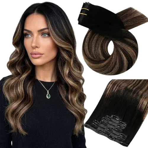 Vista 28 de Moresoo Genius - Extensiones de cabello humano real con clip, color negro azabache, invisibles, sin costuras, de trama de piel sintética